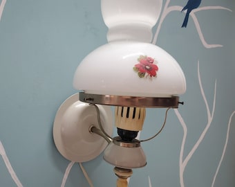 Vintage plug in wall sconce, midcentury Art Deco Wall Lamp, french design White lamp shade