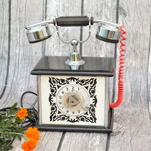 Retro Desk Phone Black White Rotary Dial, Old Fashion Telephone, Art Deco Mid Century Modern Home, Cafe, Office Decor Kyiv Ukraine Souvenir