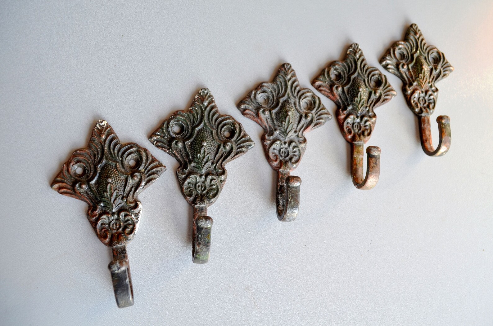Vintage victorian hooks set 5 Ornate Brass Antique Coat Etsy