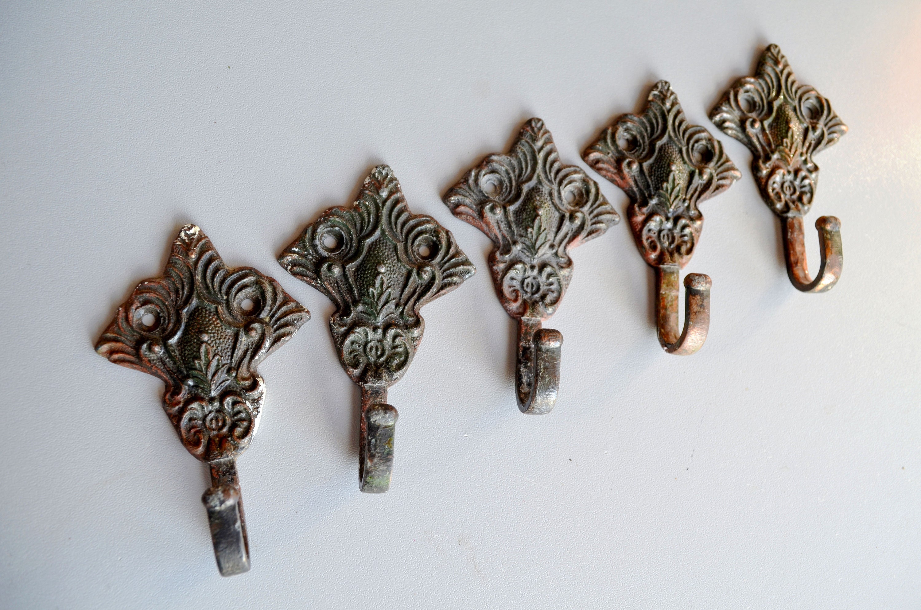 Vintage victorian hooks set 5 Ornate Brass Antique Coat Etsy