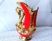 Schwan-Blumen-Vase, rot gold Vase, Hochzeit Herzstück Wasservogel Vase, Keramik Vase, Mid Century Dekor, Hochzeit-Vase,