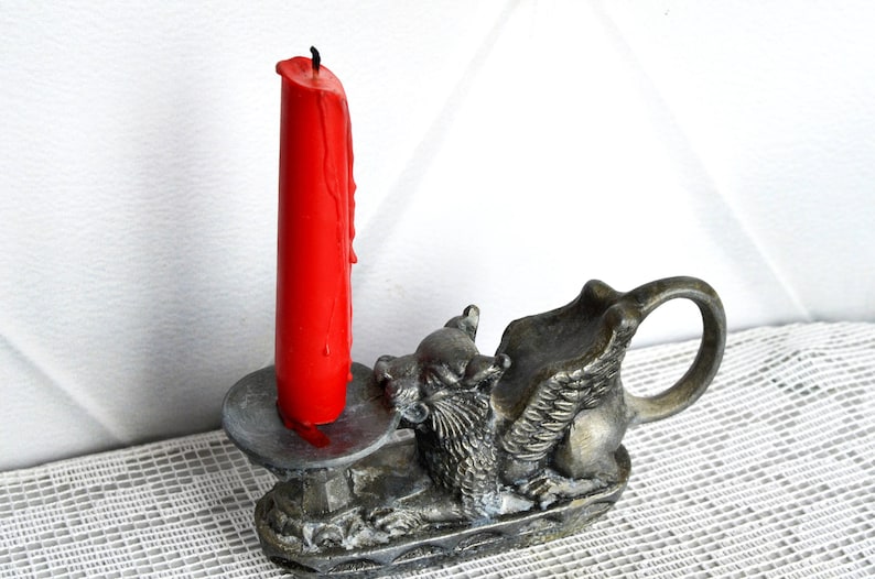 Goth Candle Holder Griffin Gargoyle with Handle, Gothic Witchy Candlestick Holder, Home altar decor, Witchcraft supplies