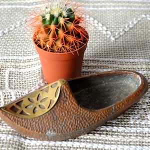 Vintage Copper Oriental Ornate Shoe Ashtray, Gift for Him Men, Cigar Pipe Metal Small Ash Tray,