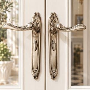 Antika mässingsdörrhandtag Art Nouveau, Vintage entrédörrhandtag, Viktorianska inredningsbeslag, Gammaldags nyckelhålshandtag