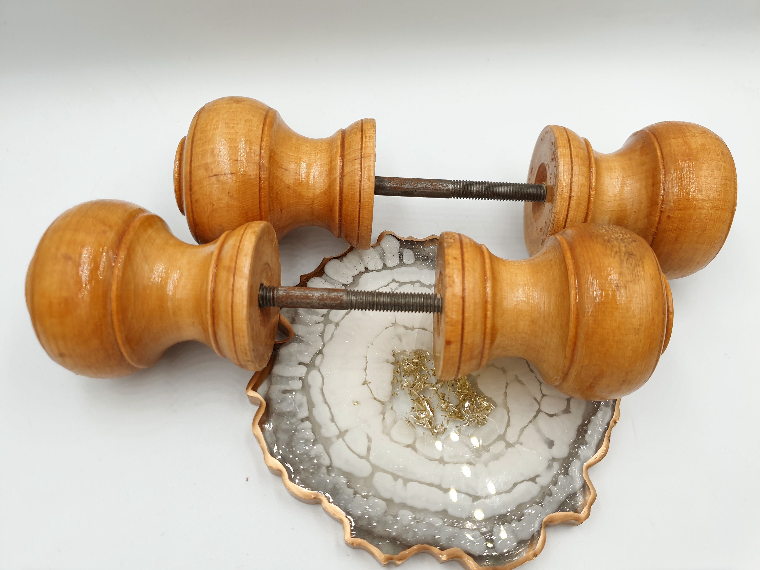 Vintage wood pair door knobs handles round drawer knobs Etsy