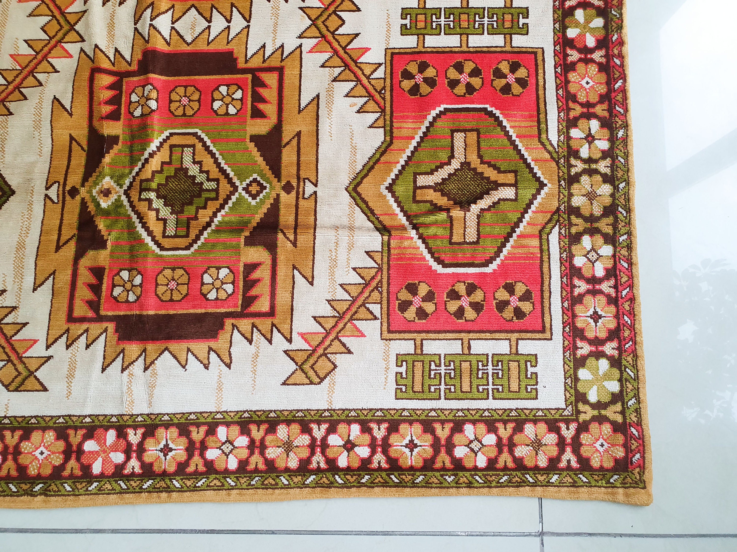 Vintage German runner rug colorful bohemian area rug velvet Etsy