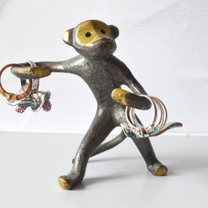 Monkey Ring Holder Brass Figurine, Vintage Mid Century