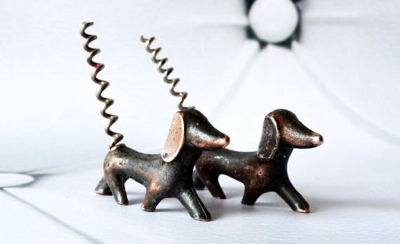Vintage DOG Figurine Corkscrew Dachshund Wine Bottle Opener, Art Deco Bar Decor, Animal Walter Bosse, Birthday Gift for Him Men