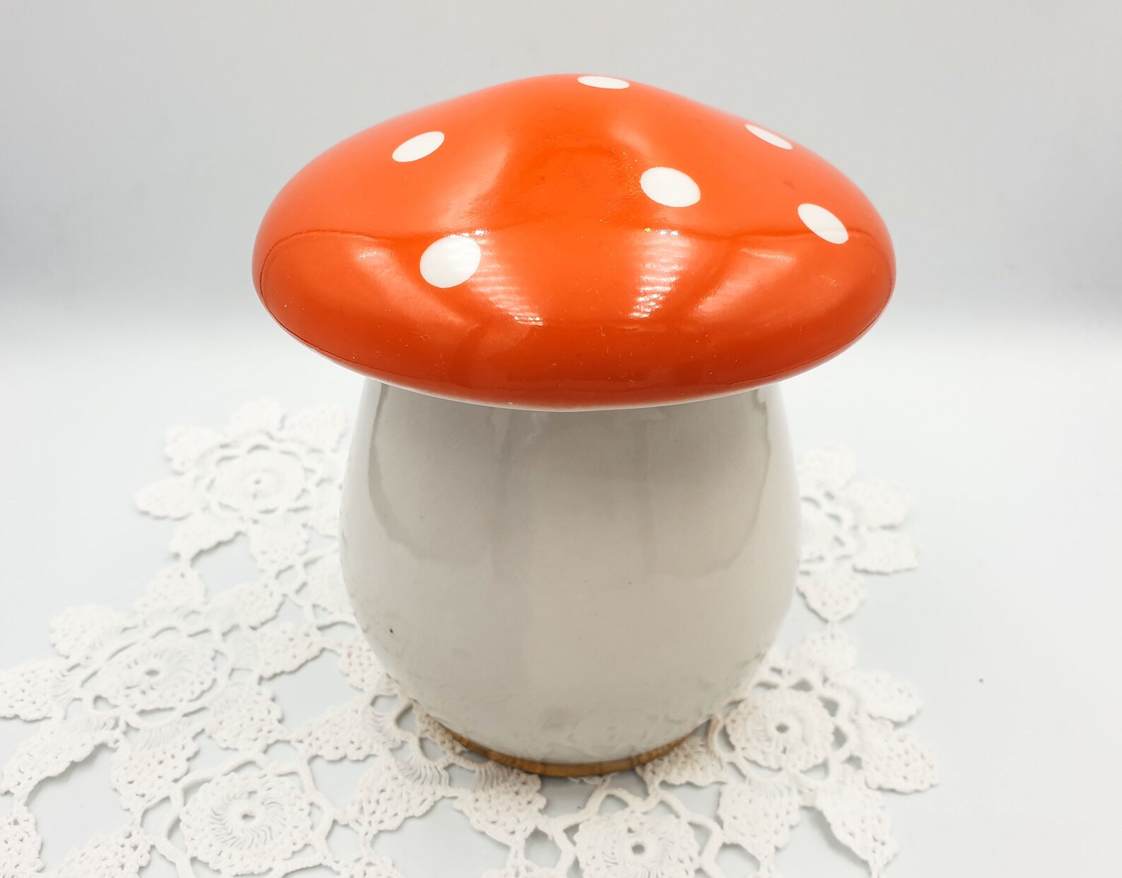 Vintage ceramic red mushroom jar canister with lid lidded Etsy