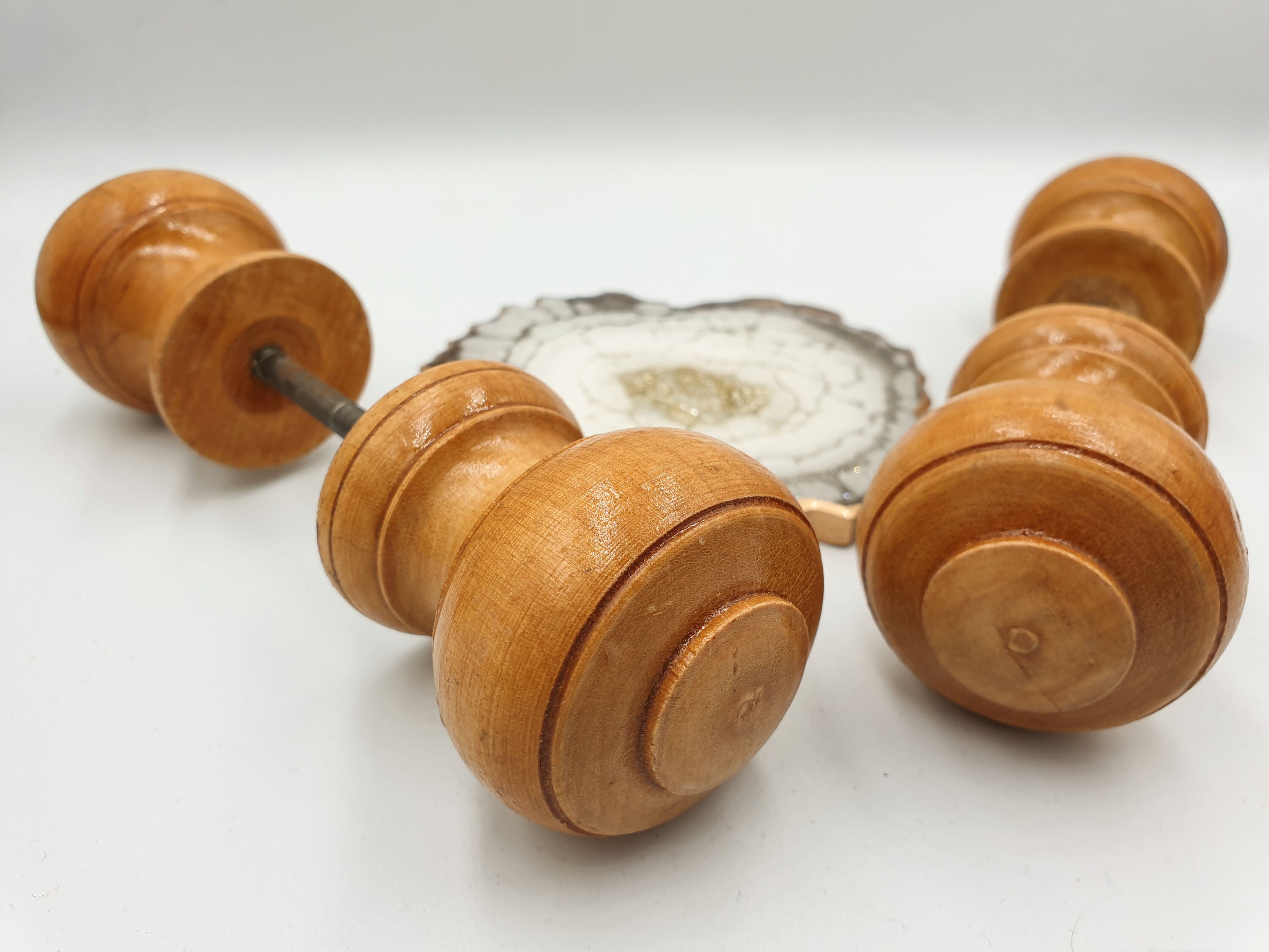 Vintage wood pair door knobs handles round drawer knobs Etsy