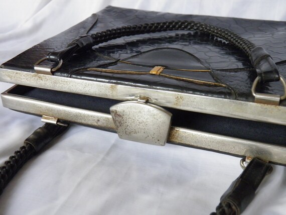 Vintage black metal frame handbag 50s clutch with… - image 8