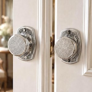 Set 2 Round Knobs Silver Chrome Interior Dummy Door Handles Drawer Pulls, Cabin Bathroom Vintage Hardware