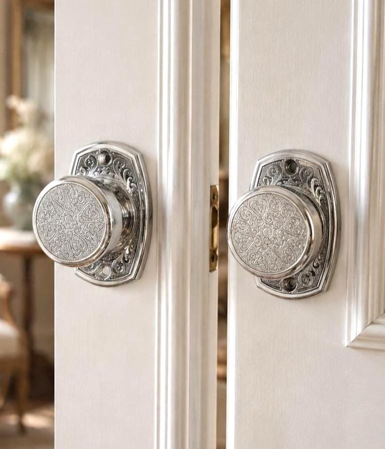 Set 2 Round Knobs Silver Chrome Interior Dummy Door Handles Drawer Pulls, Cabin Bathroom Vintage Hardware