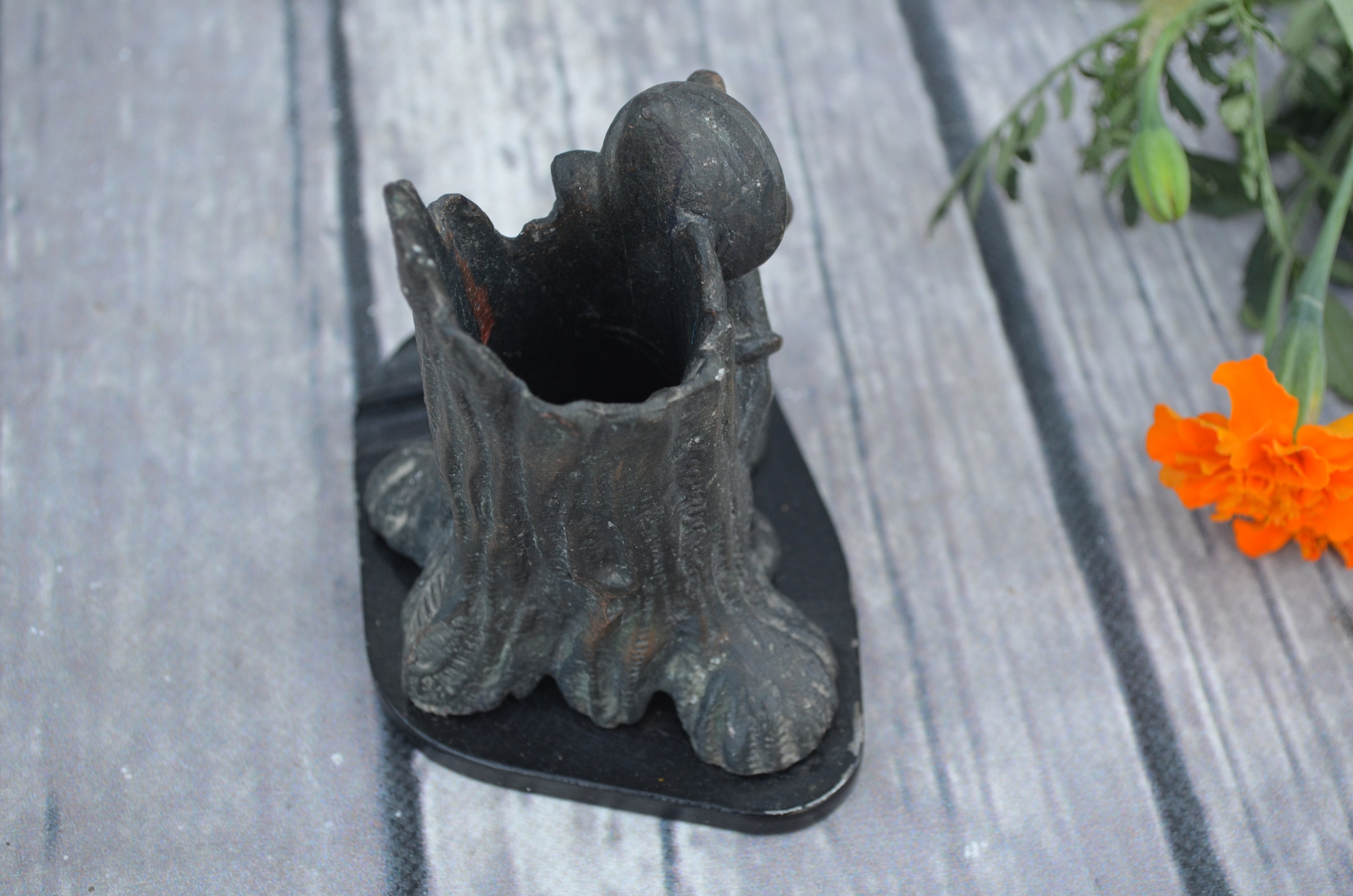 Vintage dwarf figure brass pencil desk holder gnome with tree Etsy