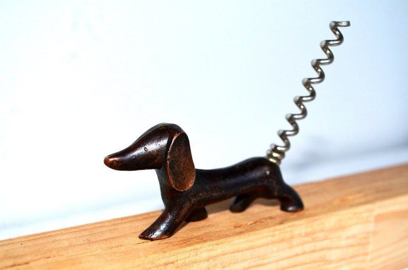 Vintage DOG Figurine Corkscrew Dachshund Wine Bottle Opener, Art Deco Bar Decor, Animal Walter Bosse, Birthday Gift for Him Men