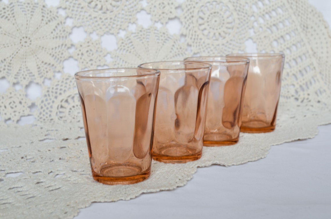 Vintage pink glass shot glasses set glassware barwear brandy Etsy