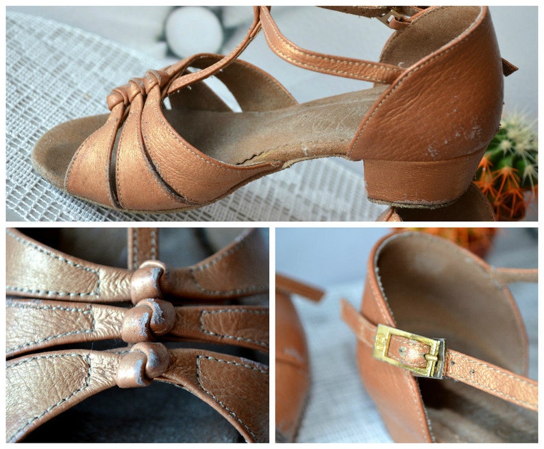 Vintage girls dance shoes, Salsa latin T-Strap shoes, brown leather Dance Shoes, size 12 shoes, training shoes image 6