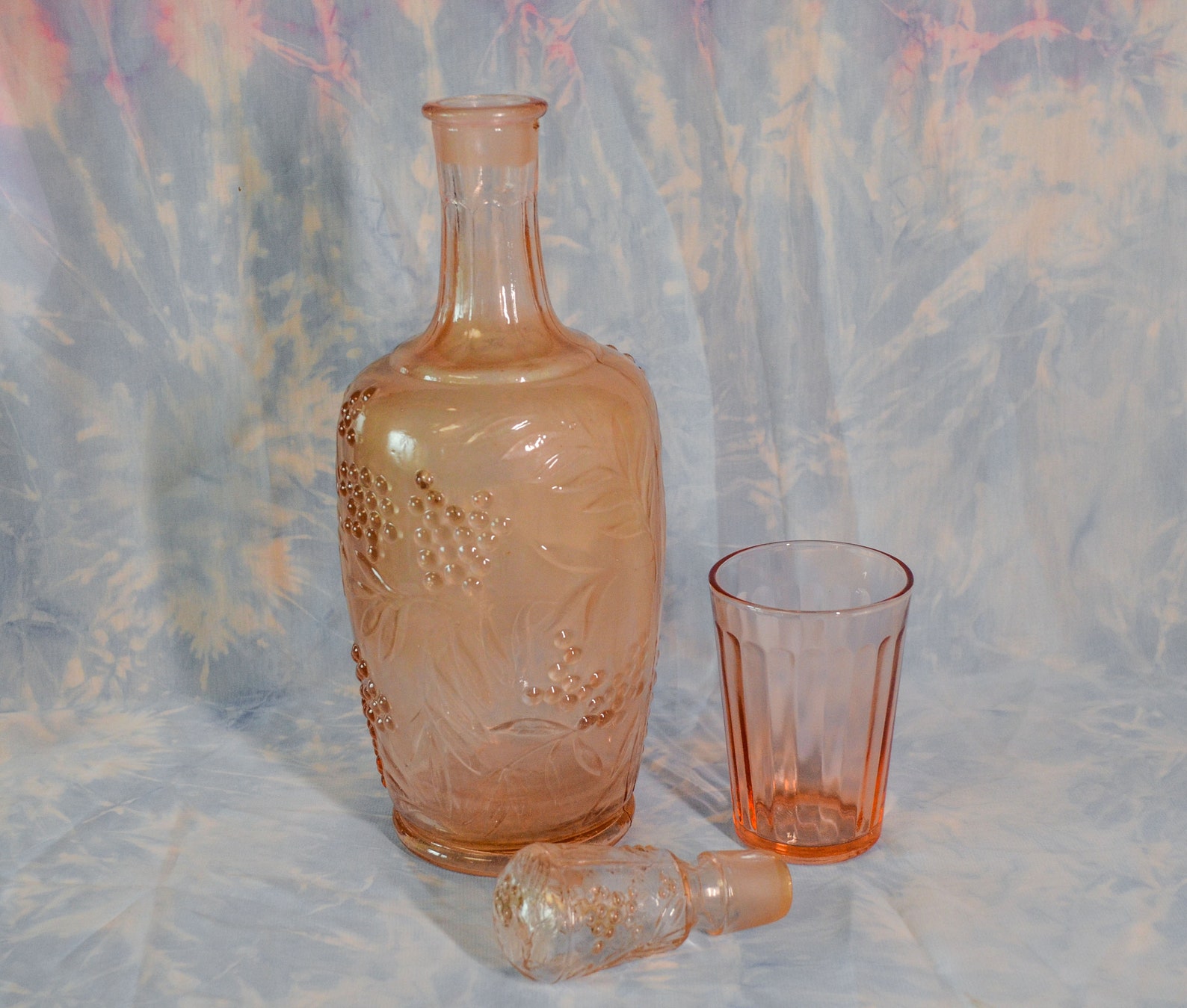 Vintage pink glass decanter set with stopper whiskey wine Etsy