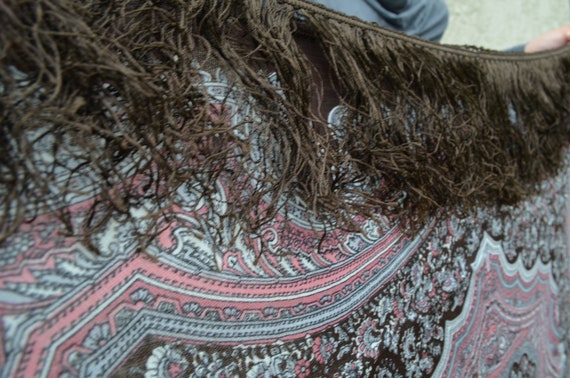 Cashmere wool Bohemian fringed scarf pink brown, … - image 7