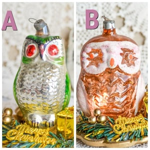 Vintage OWL Bird Glass Christmas Ornament, Silver Holiday Decor, New Year decor, Xmas Tree Decoration