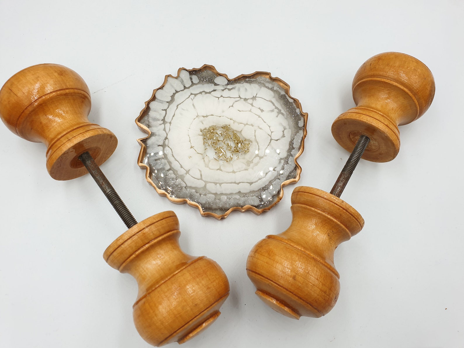 Vintage wood pair door knobs handles round drawer knobs Etsy