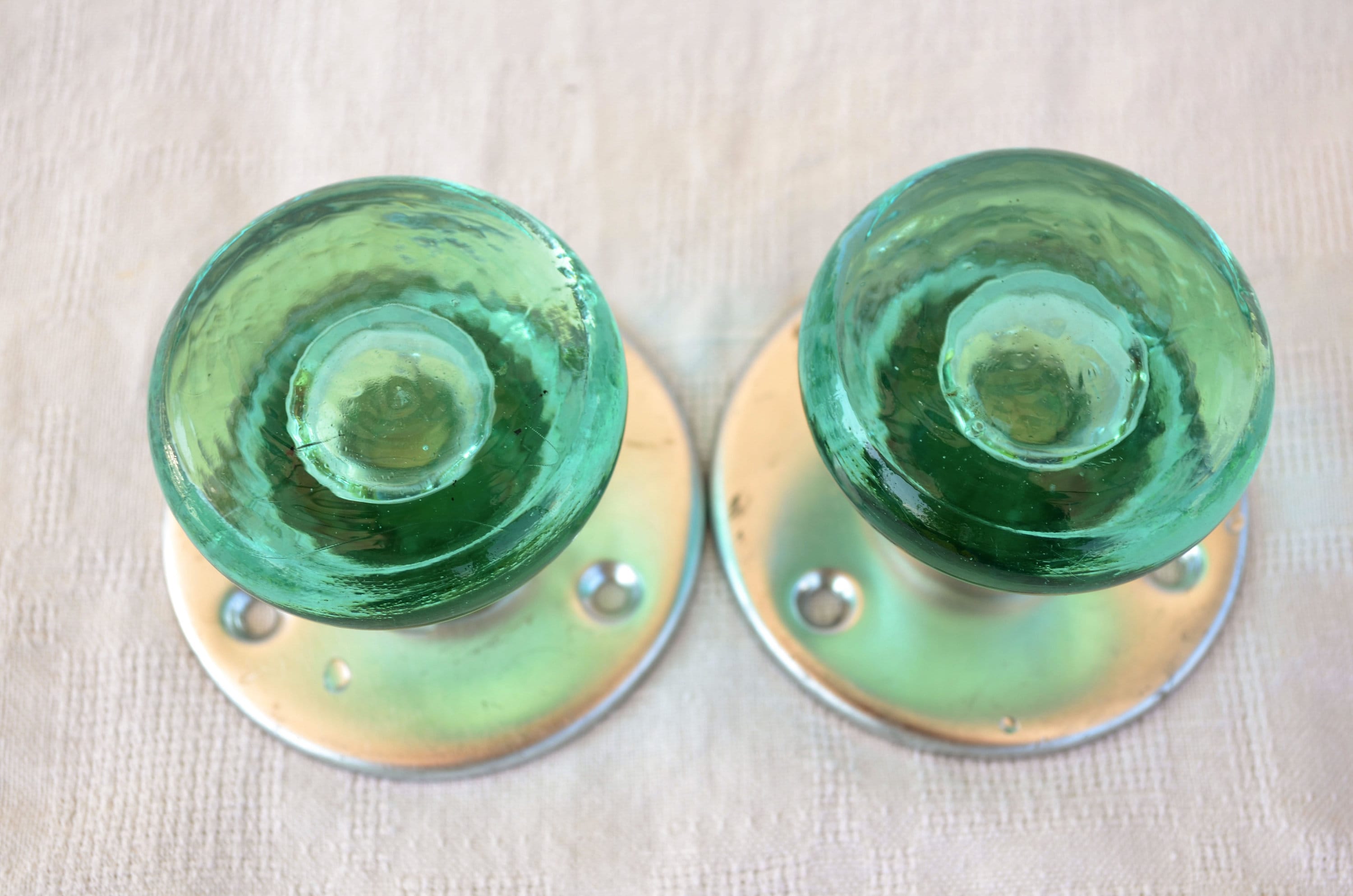 Vintage green Glass Door Knobs Set of 2 door handle pair Etsy