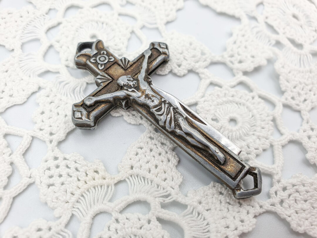 Vintage Folding Religious Knife Cross Crucifix Charm Necklace Etsy