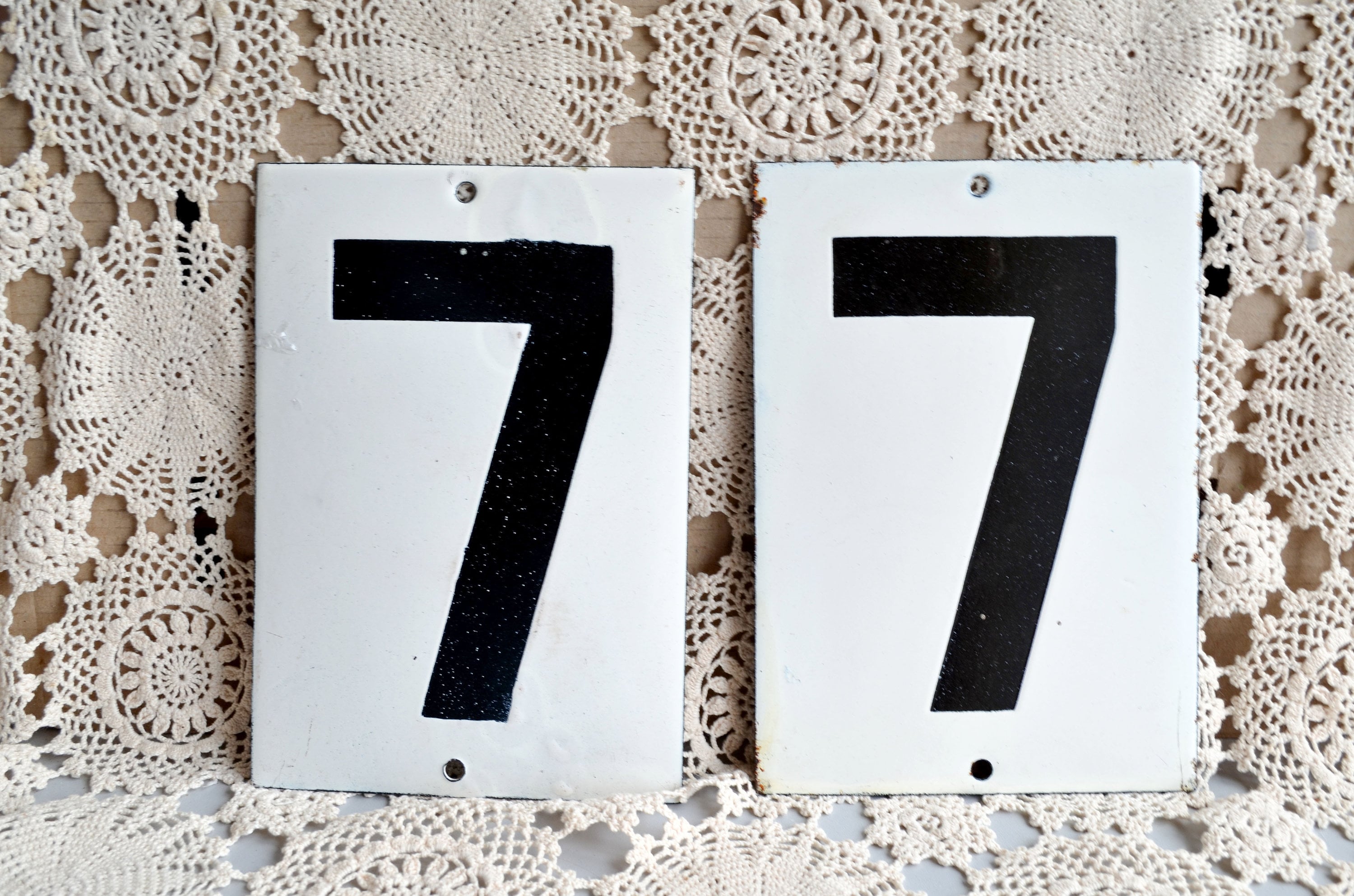 Vintage metal enamel House Number 7 or 77 Plaque sign address Etsy