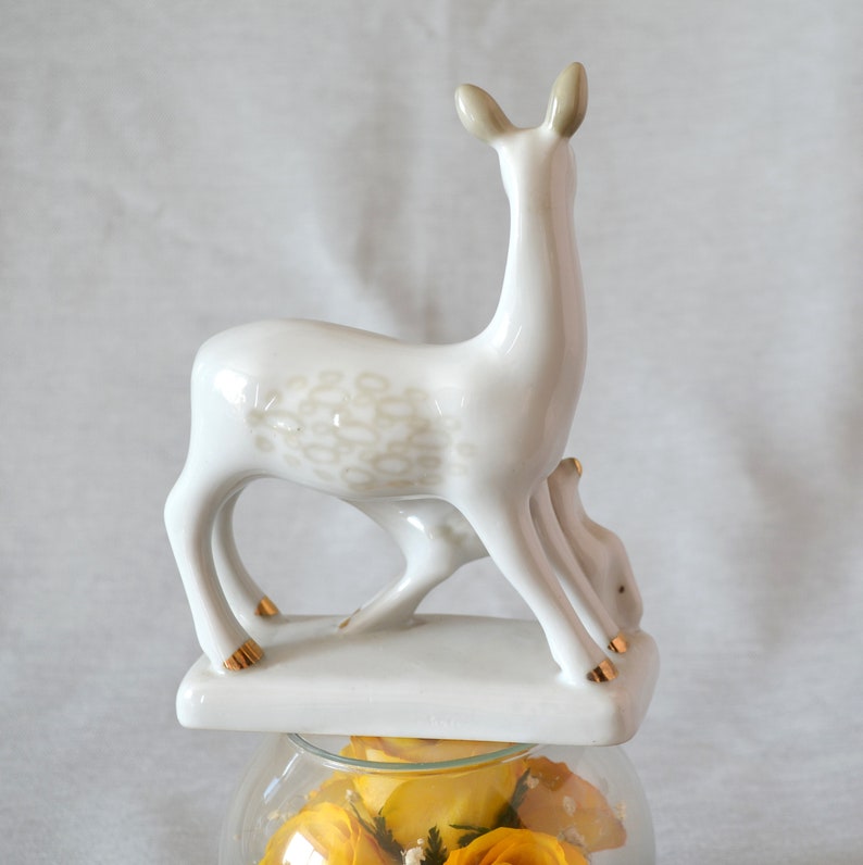 Vintage deer fawn Ceramic figurine sculpture white Porcelain Etsy