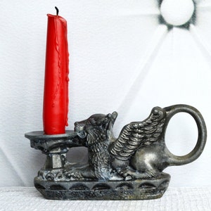 Goth Candle Holder Griffin Gargoyle with Handle, Gothic Witchy Candlestick Holder, Home altar decor, Witchcraft supplies