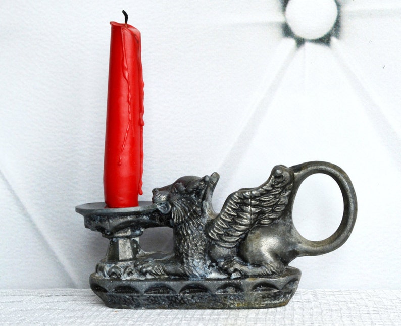 Goth Candle Holder Griffin Gargoyle with Handle, Gothic Witchy Candlestick Holder, Home altar decor, Witchcraft supplies