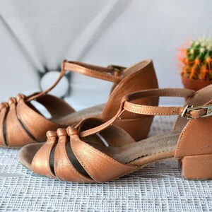 Vintage girls dance shoes, Salsa latin T-Strap shoes, brown leather Dance Shoes, size 12 shoes, training shoes image 3