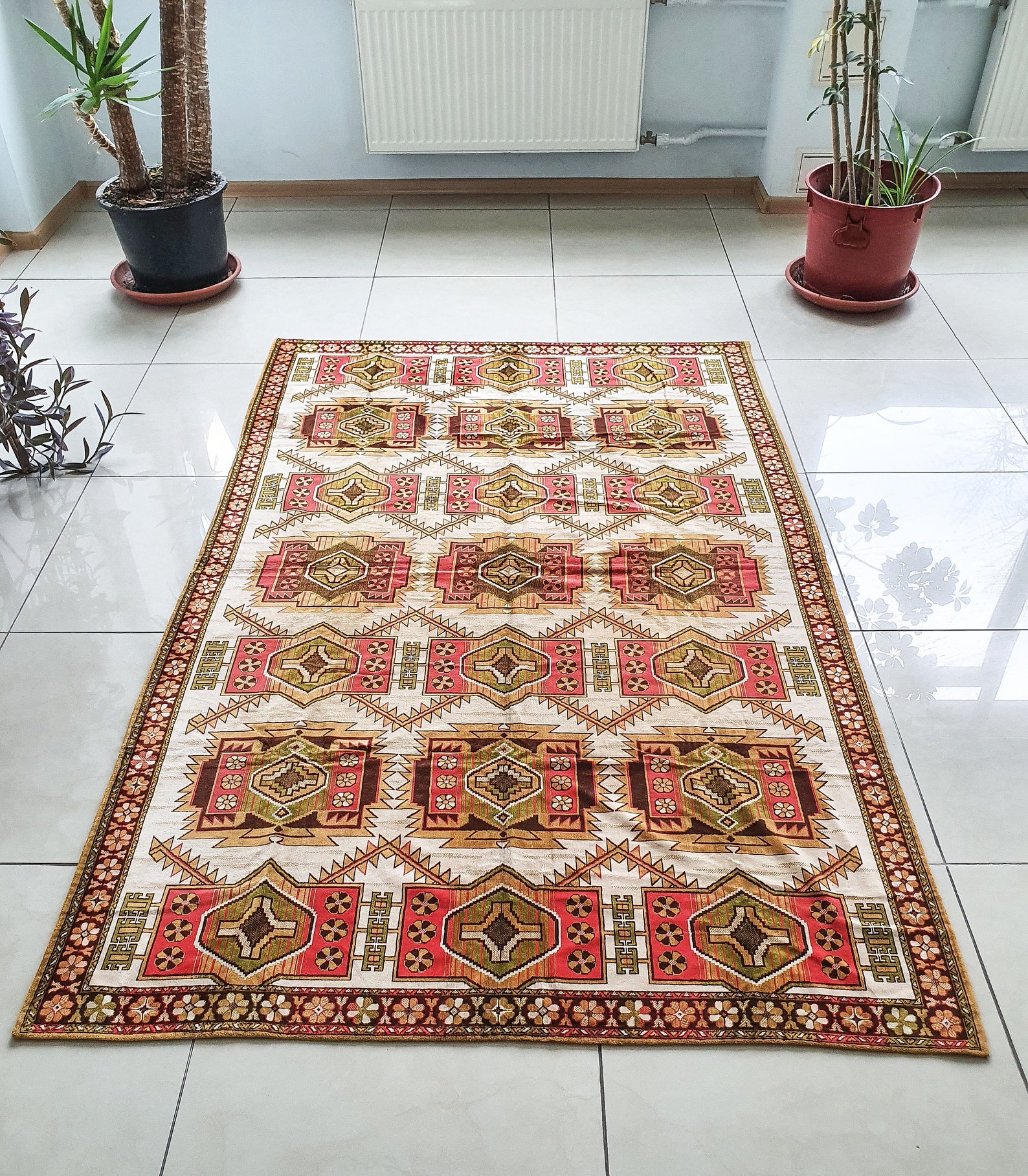 Vintage German runner rug colorful bohemian area rug velvet Etsy