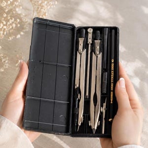 Vintage Drafting Tools Set in Plastic Case, Soviet Compass School Supplies, Engineering Mathematical Tools