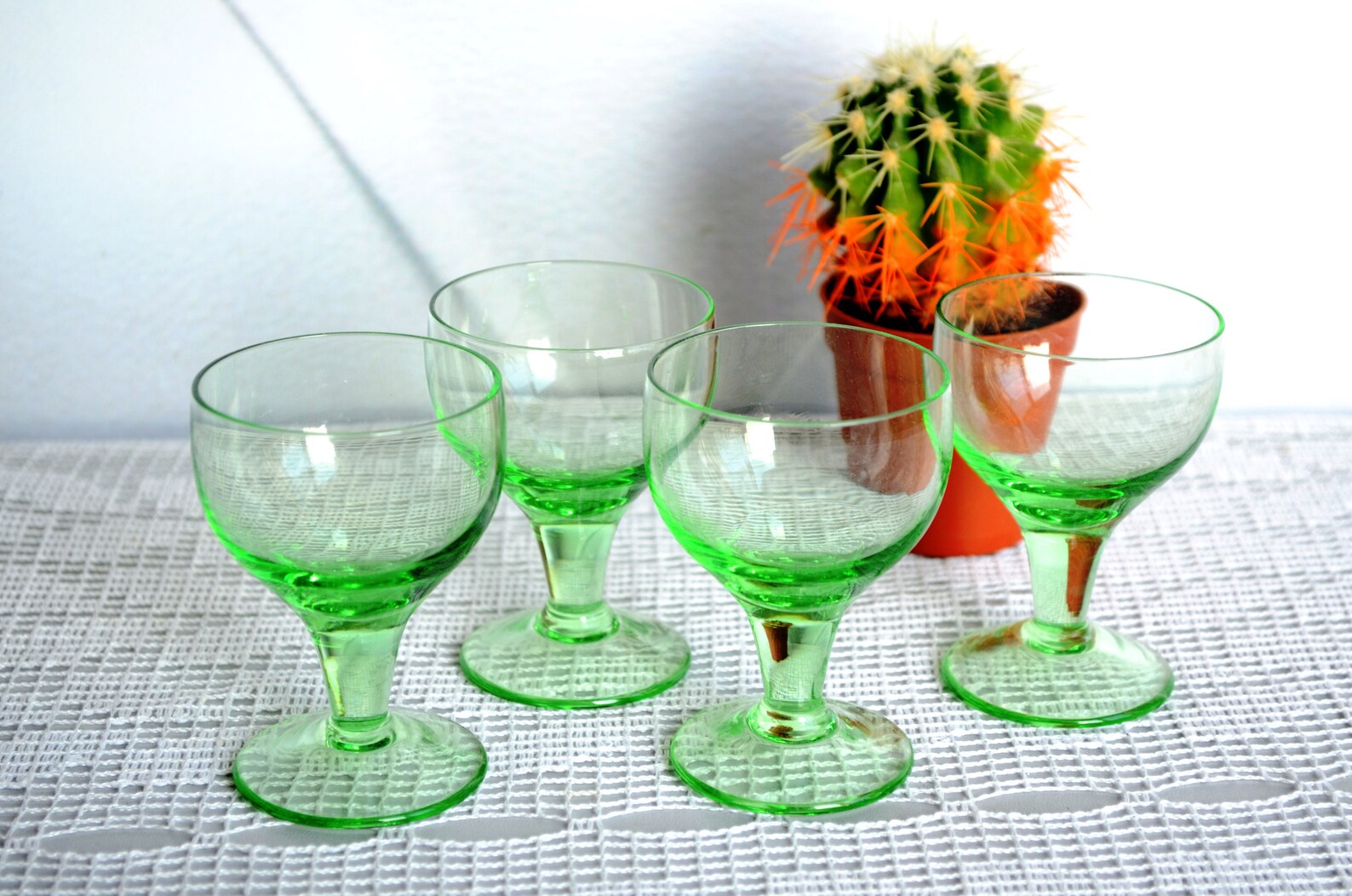Vintage stemmed glasses Green glass Wine cocktail liqueur Etsy