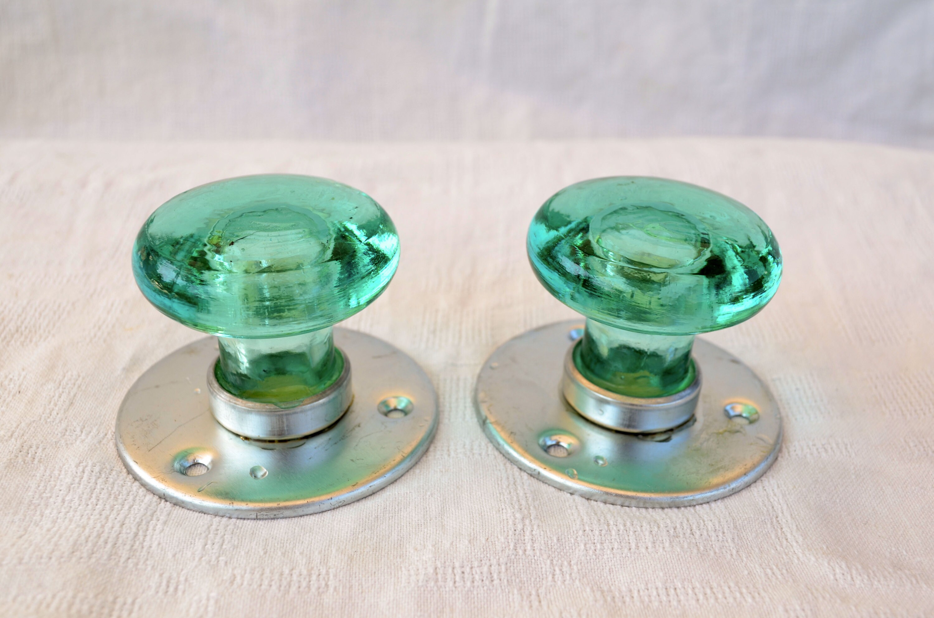 Vintage green Glass Door Knobs Set of 2 door handle pair Etsy
