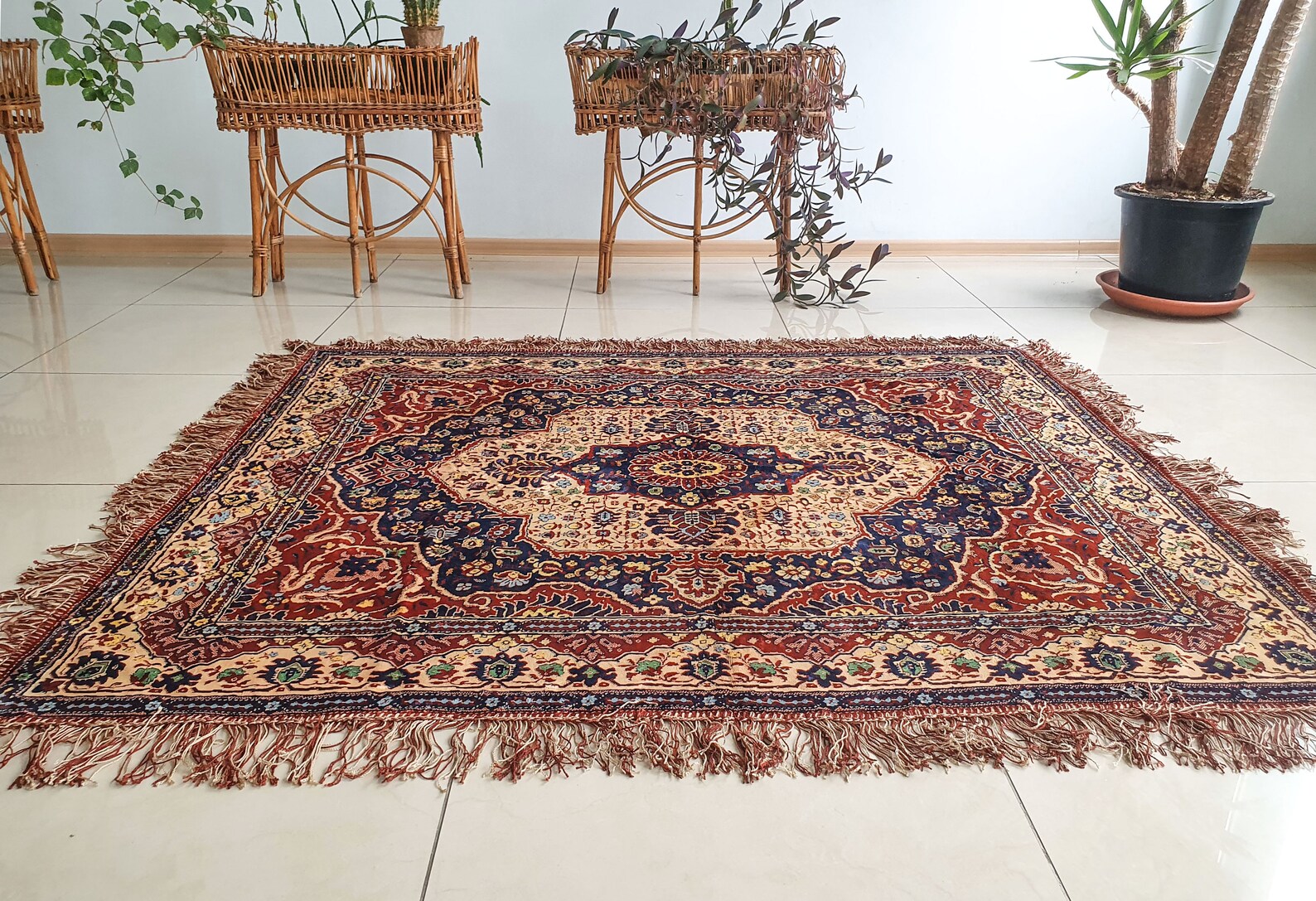 Vintage German kilim rug colorful kitchen patio hallway runner Etsy