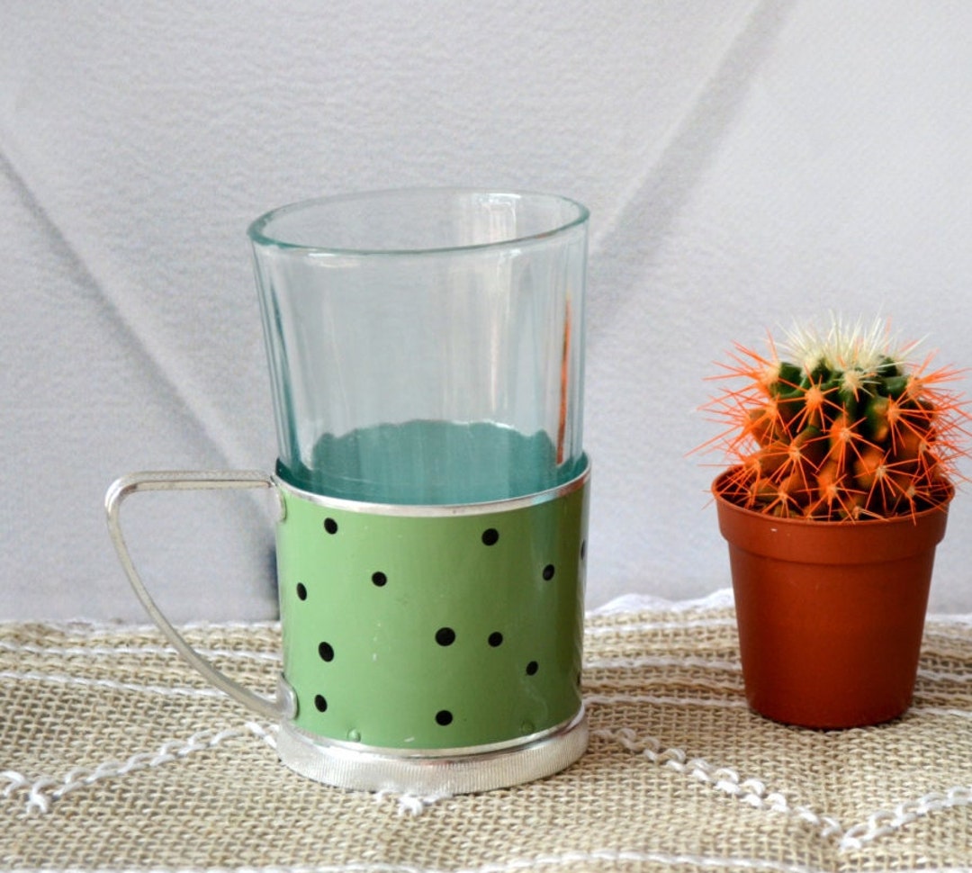 Vintage Green Drinking Glasses Metal Cup Tea Glass Holder Etsy