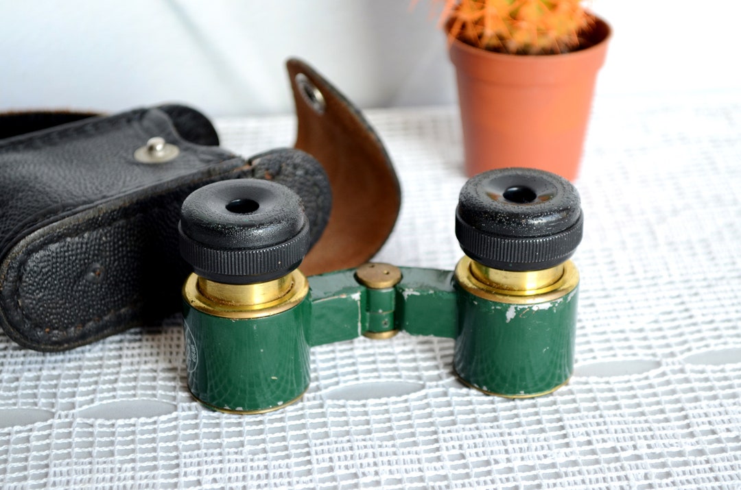 Vintage Opera Binoculars With Case, Small Soviet Green Opera Glasses