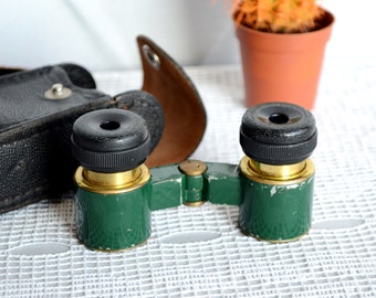 Vintage opera binoculars with case, small green Opera Glasses, theater lover gift, french opera glasses, travel binoculars