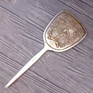Antique Hand Vanity MIRROR Victorian, vintage Art Nouveau Silver MIRROR, ballet lover gift