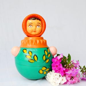 Retro Roly Poly Nevalyashka Doll Celluloid, Vintage Collectible Kids Toy, Toddler Toy Gift