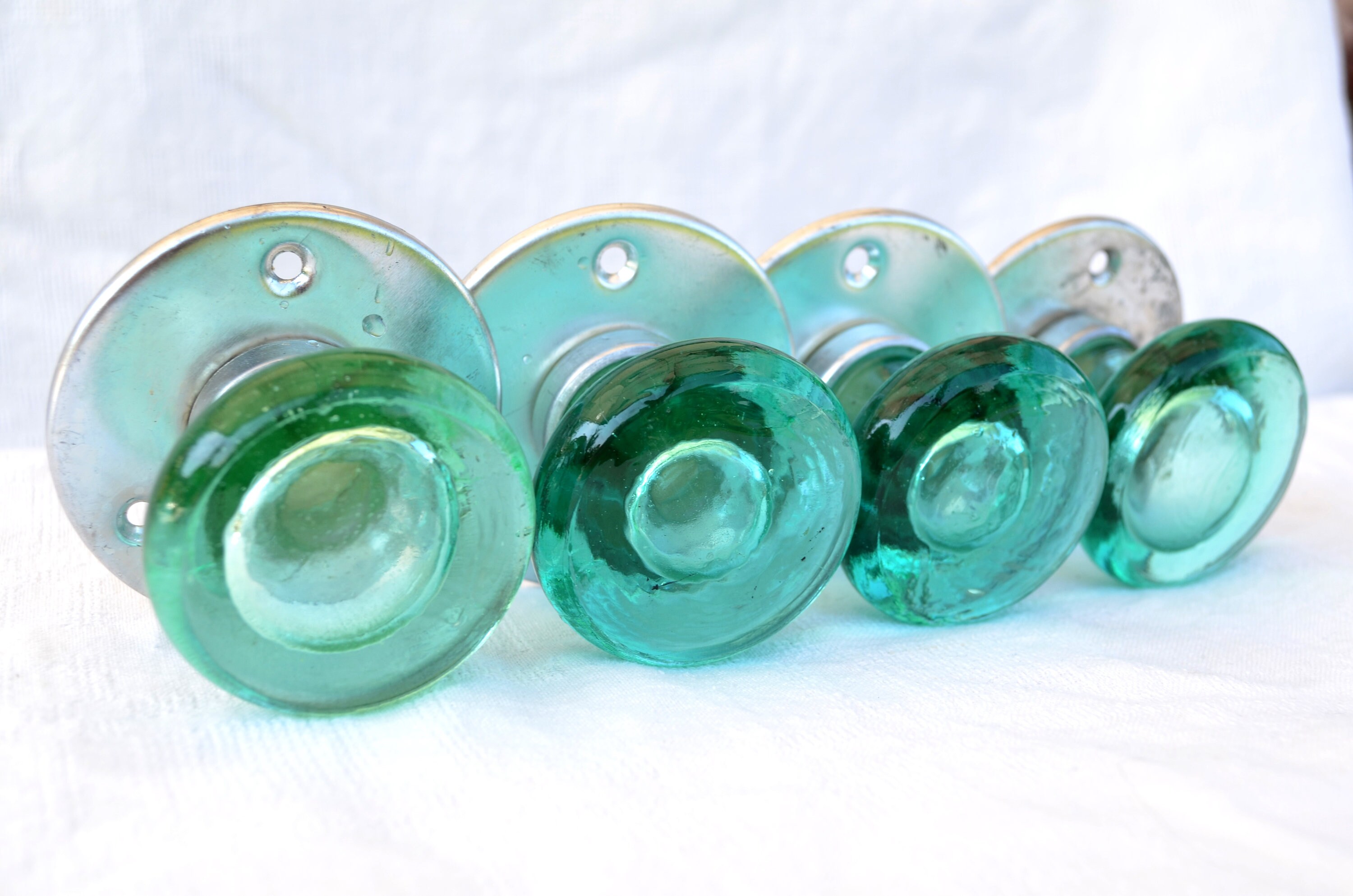 Vintage green Glass Door Knobs Set of 2 door handle pair Etsy