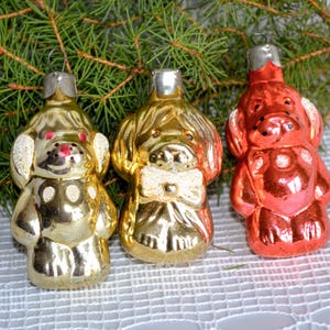 Cute Puppy Dog Christmas Tree Ornament, Glass Animals Figurine, Dog Lover Gift, Vintage Holiday Decor Gold Pink