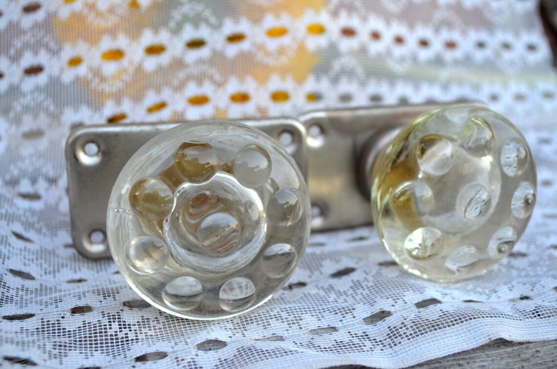 Vintage Glass Door Knobs Set of 2 clear glass door handles Etsy