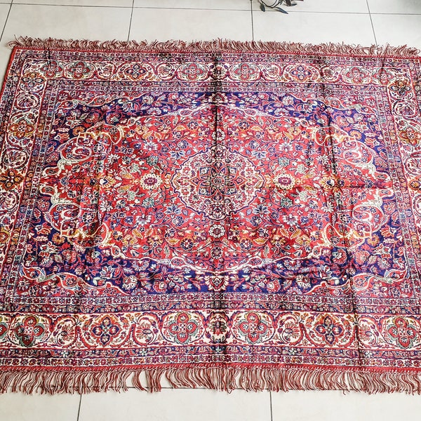 Bohemian area rug 5x6, red oriental kilim Hallway Runner rugs Livingroom decorative rug, Terracotta Blue Persian Style Traditional Rug
