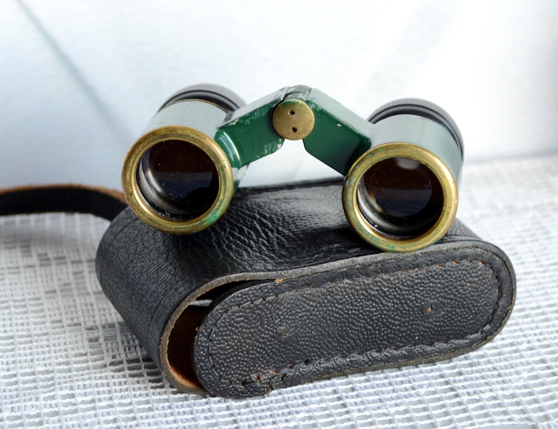 Vintage opera binoculars with case small soviet green Opera Etsy