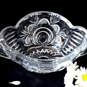 Vintage 50s Lead Glass Crystal Bowl, Centerpiece Candy Fruit Salad Boat Dish with Handles, Trinket Dish, Housewarming Gift