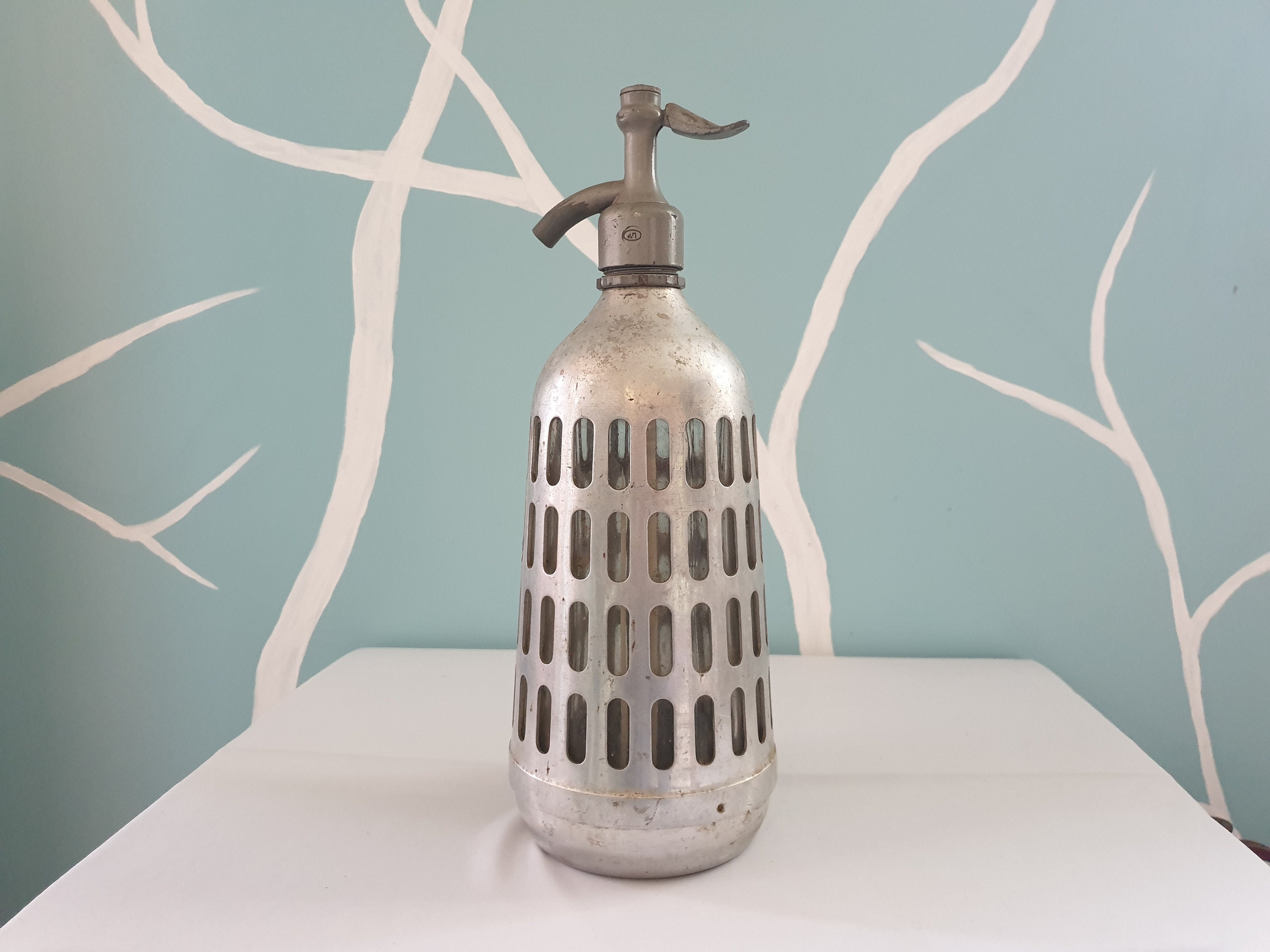 Home & Living Vintage soviet glass Seltzer bottle soda siphon in metal