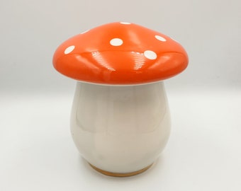 ヴィンテージ セラミック マッシュルームポット - 蓋付きレトロ装飾瓶